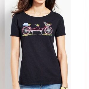 EUC Talbots Women’s Beaded Novelty Bicycle Tee in Navy size Large